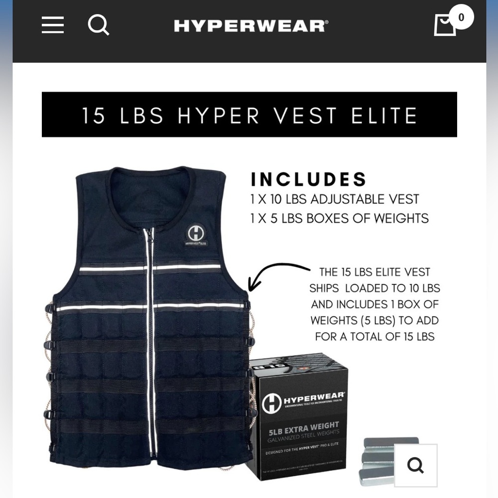 Hyperwear Elite Vest 10 lbs with box of 5 lbs, Size Medium